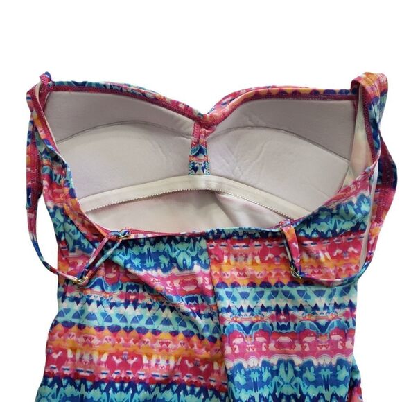 Emerald Bay Multicolored Twist-Front Side Ruched One Piece Swimsuit Size 12 - Picture 5 of 13